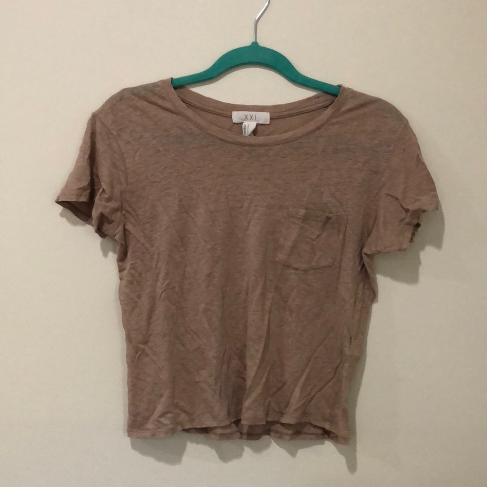 Forever 21 Crop Beige T-Shirt